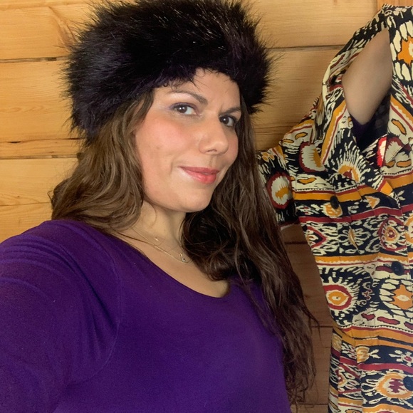 Vintage Black & Purple Faux Fur Headband Ski Resort Flattering - Picture 6 of 6
